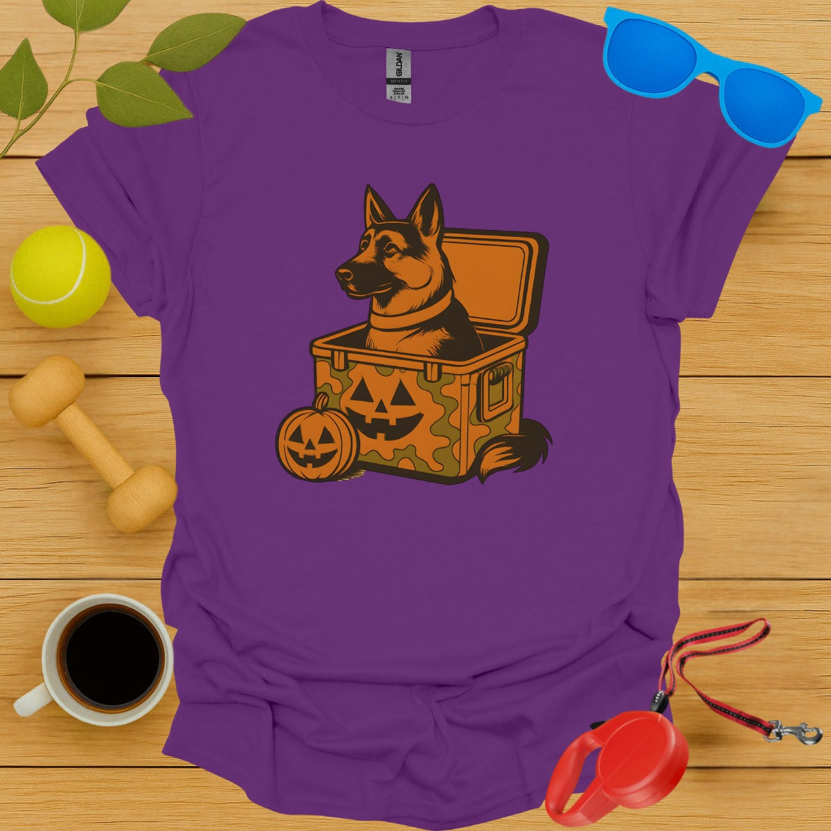 Halloween Dog with Pumpkins Purple T-shirt product