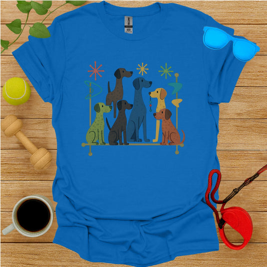 Colorful Cartoon Dogs Graphic Blue Shirt Product