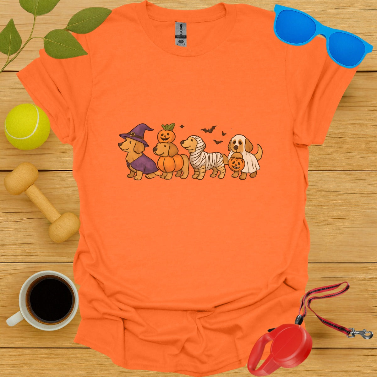 Adorable Orange Halloween Dog Illustration T-shirt product type