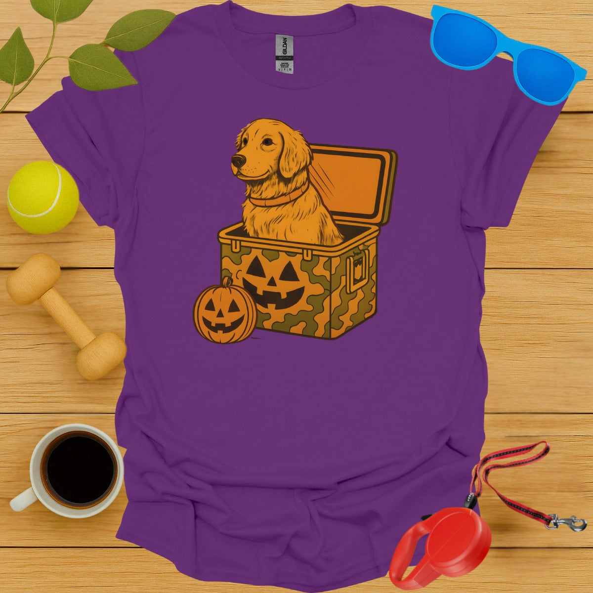 Golden Retriever in Pumpkin Box Purple T-shirt product type