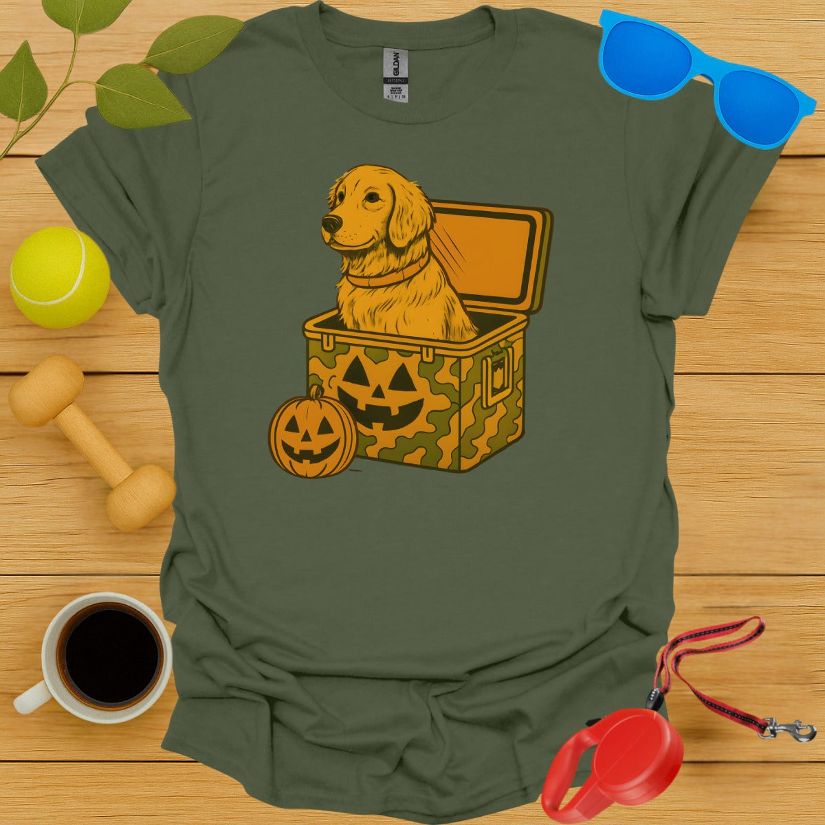 Golden Retriever in Halloween Box graphic shirt product type