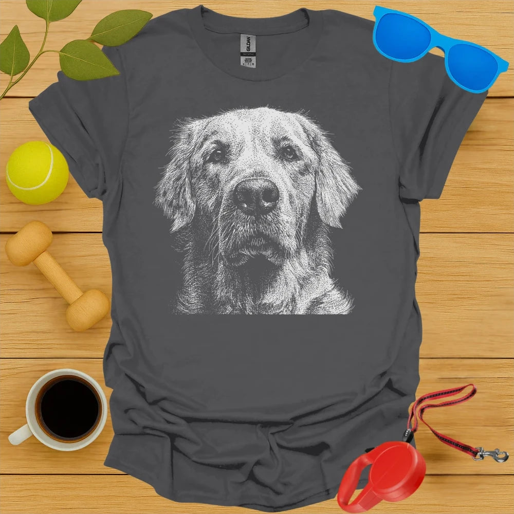 Golden Retriever Stipple Dotwork Portrait Tee