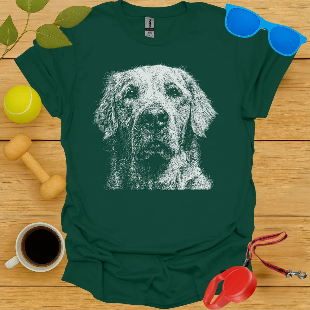 Golden Retriever Stipple Dotwork Portrait Tee