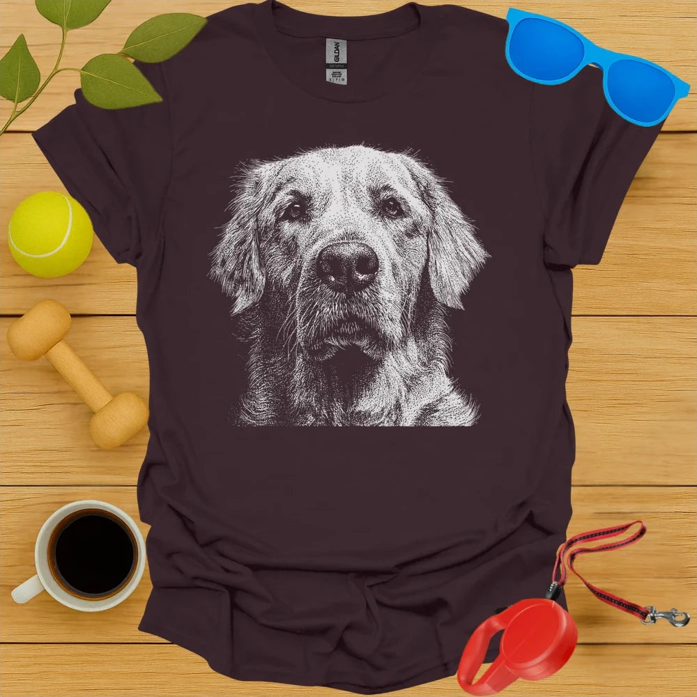 Golden Retriever Stipple Dotwork Portrait Tee