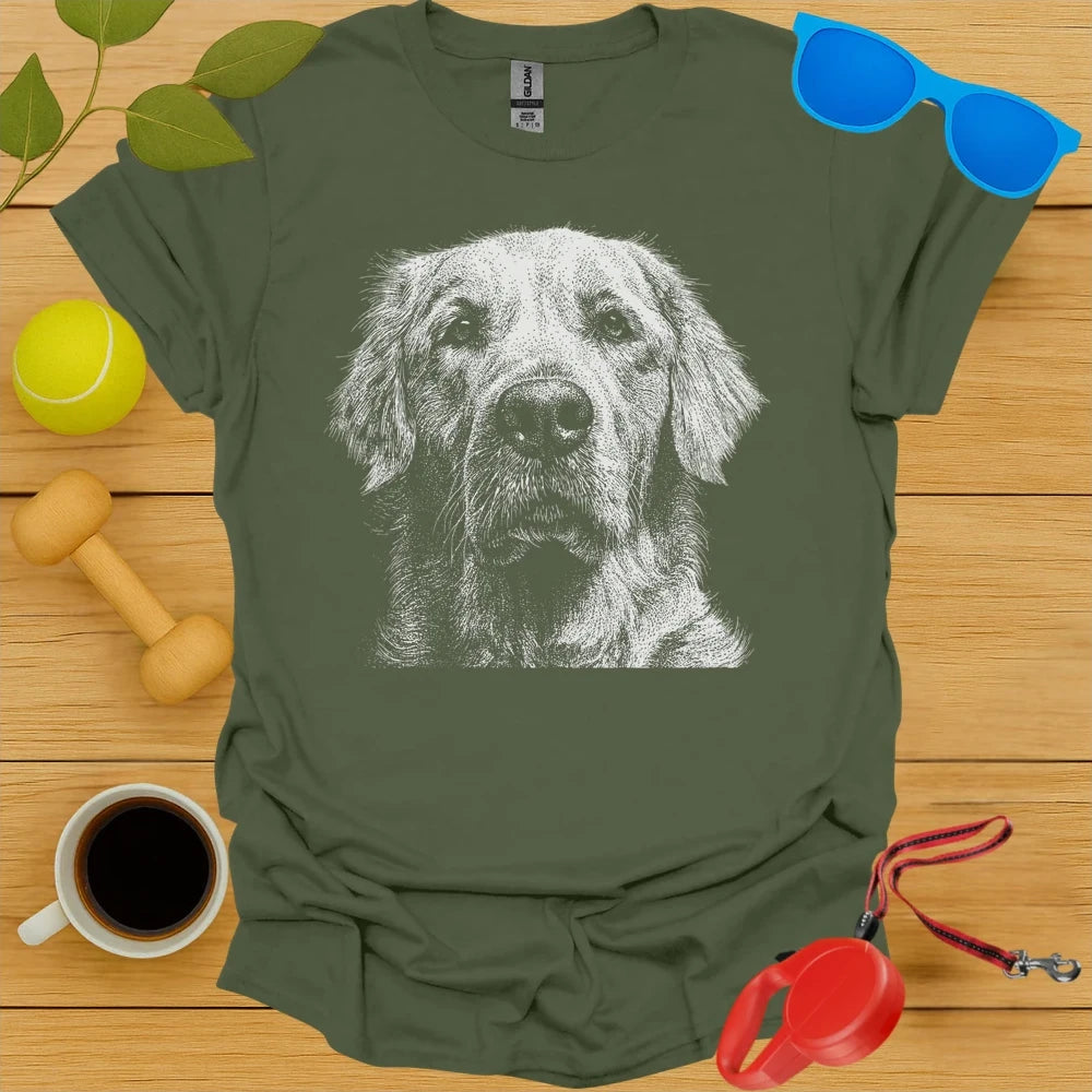 Golden Retriever Stipple Dotwork Portrait Tee
