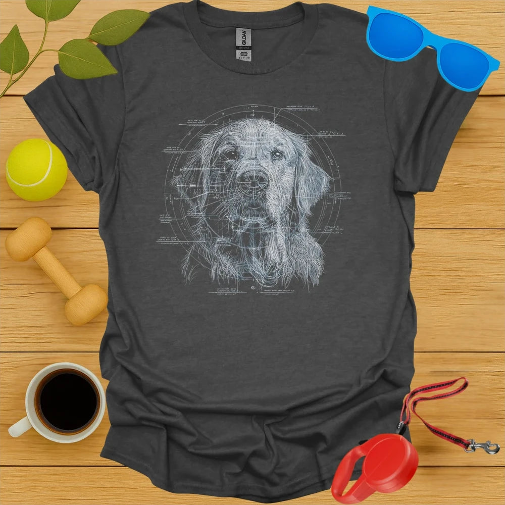 Golden Retriever Technical Blueprint Portrait Tee