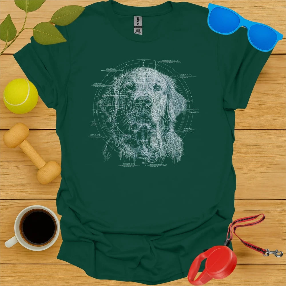 Golden Retriever Technical Blueprint Portrait Tee