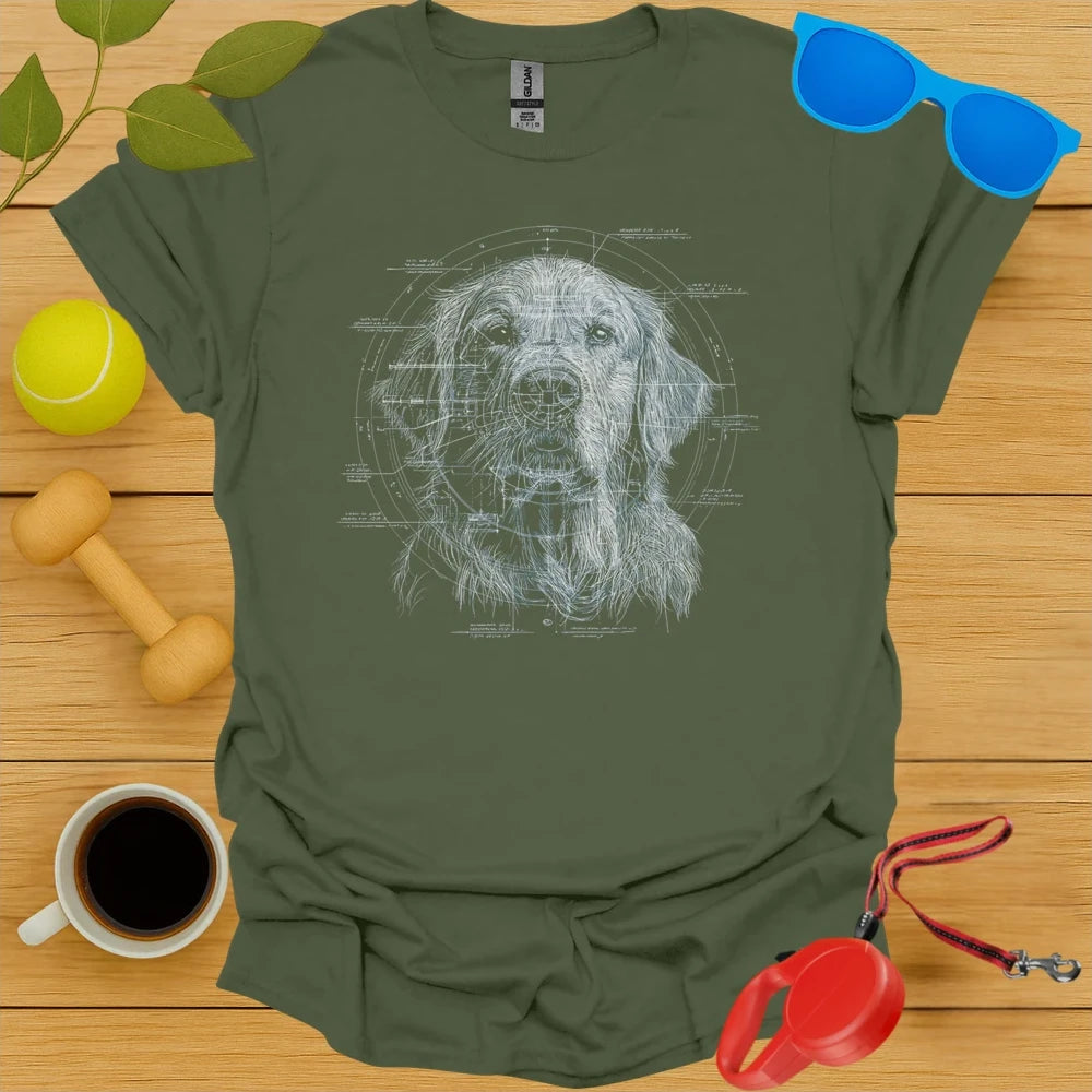 Golden Retriever Technical Blueprint Portrait Tee