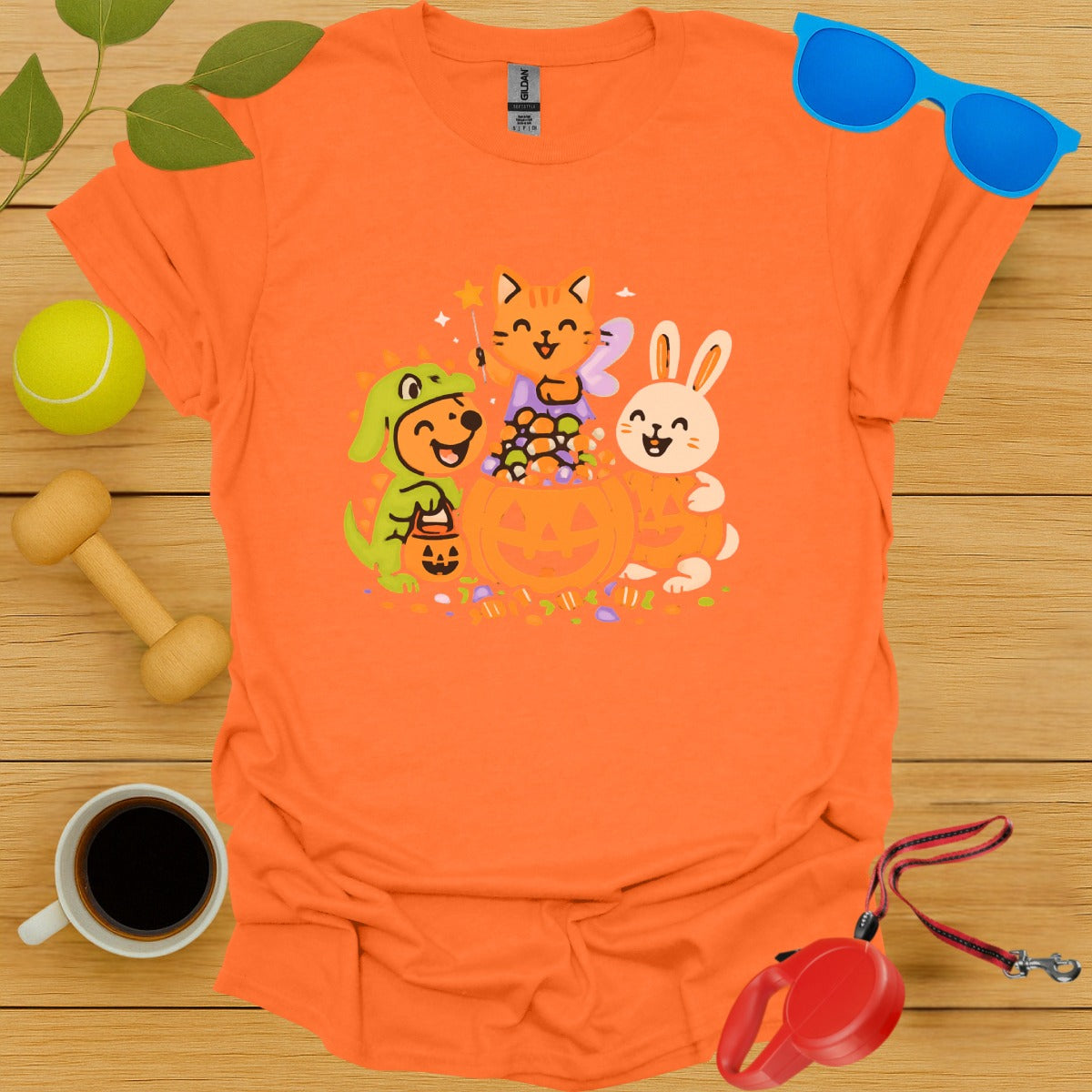Cute Halloween Animal Friends Design Orange T-Shirt product