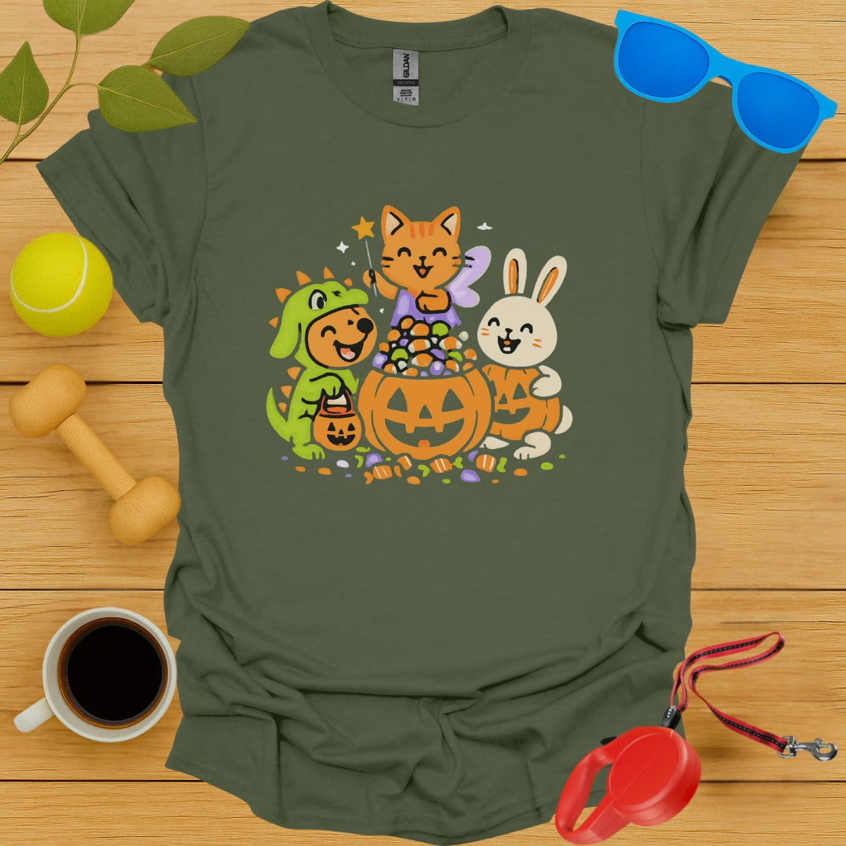 Fun Animal Halloween T-Shirt with Pumpkin Design product type