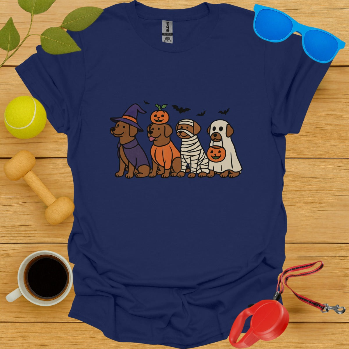 Halloween Dog Characters On Blue T-shirt product