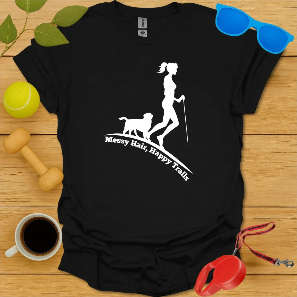 Messy Hair, Happy Trails | Women’s Dog Hiking Shirt - Black