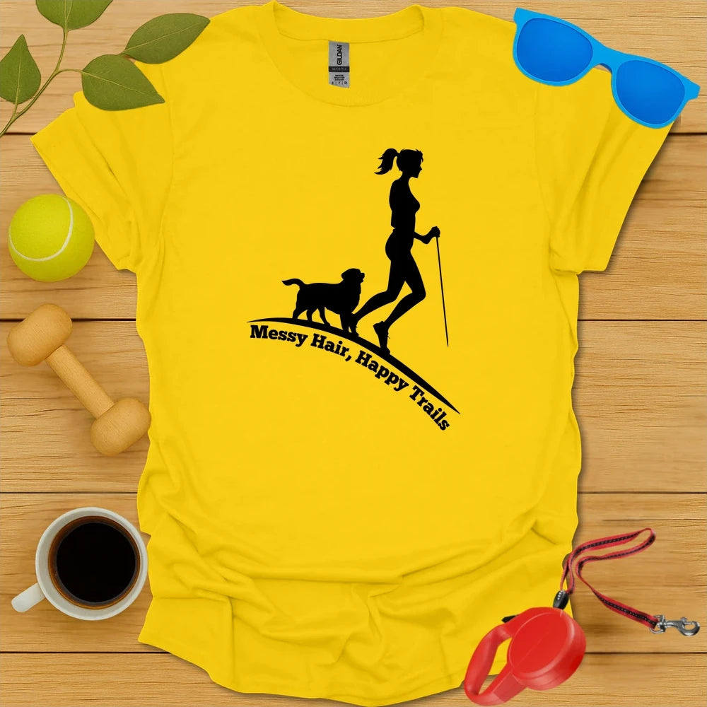 Messy Hair, Happy Trails | Women’s Dog Hiking Shirt - Daisy