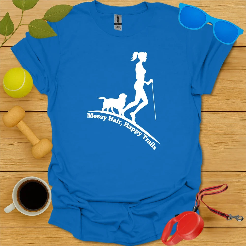 Messy Hair, Happy Trails | Women’s Dog Hiking Shirt - Royal