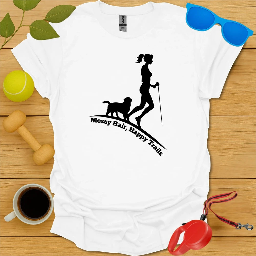 Messy Hair, Happy Trails | Women’s Dog Hiking Shirt - White