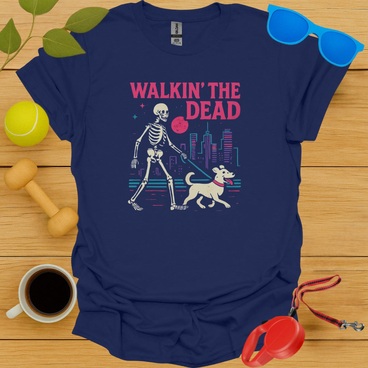 Walkin' The Dead Skeleton and Dog Graphic T-Shirt product