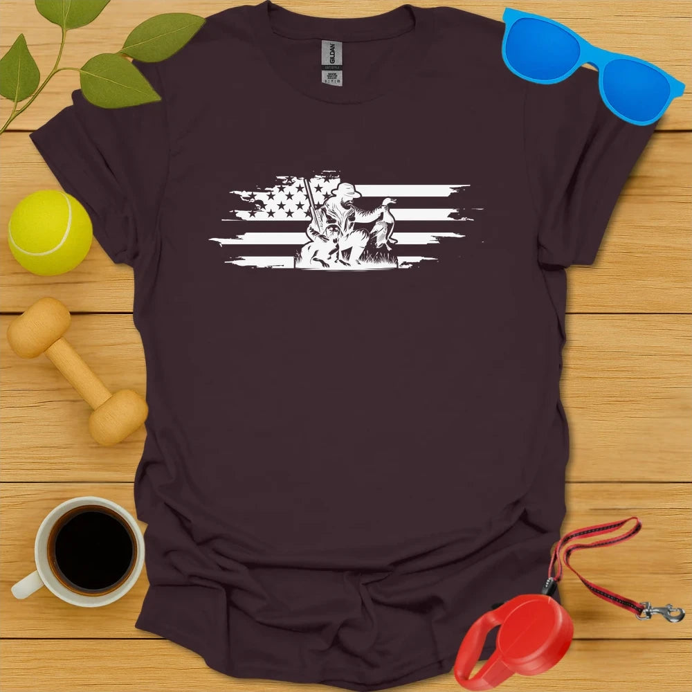 Patriotic Retriever | Hunting Dog & Flag Shirt - Dark Chocolate