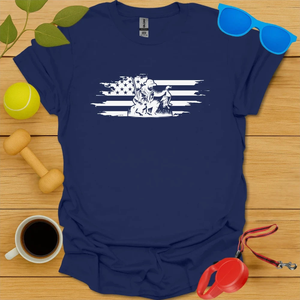 Patriotic Retriever | Hunting Dog & Flag Shirt - Navy