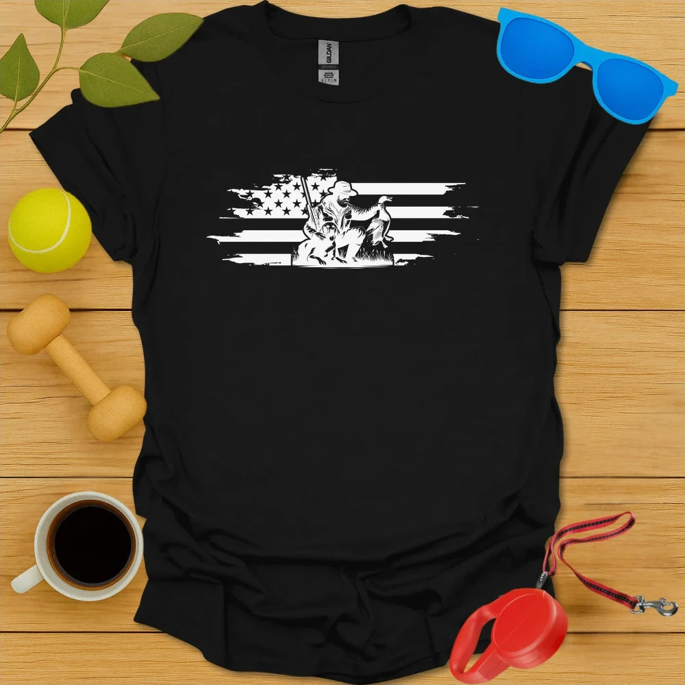 Patriotic Retriever | Hunting Dog & Flag Shirt - Black