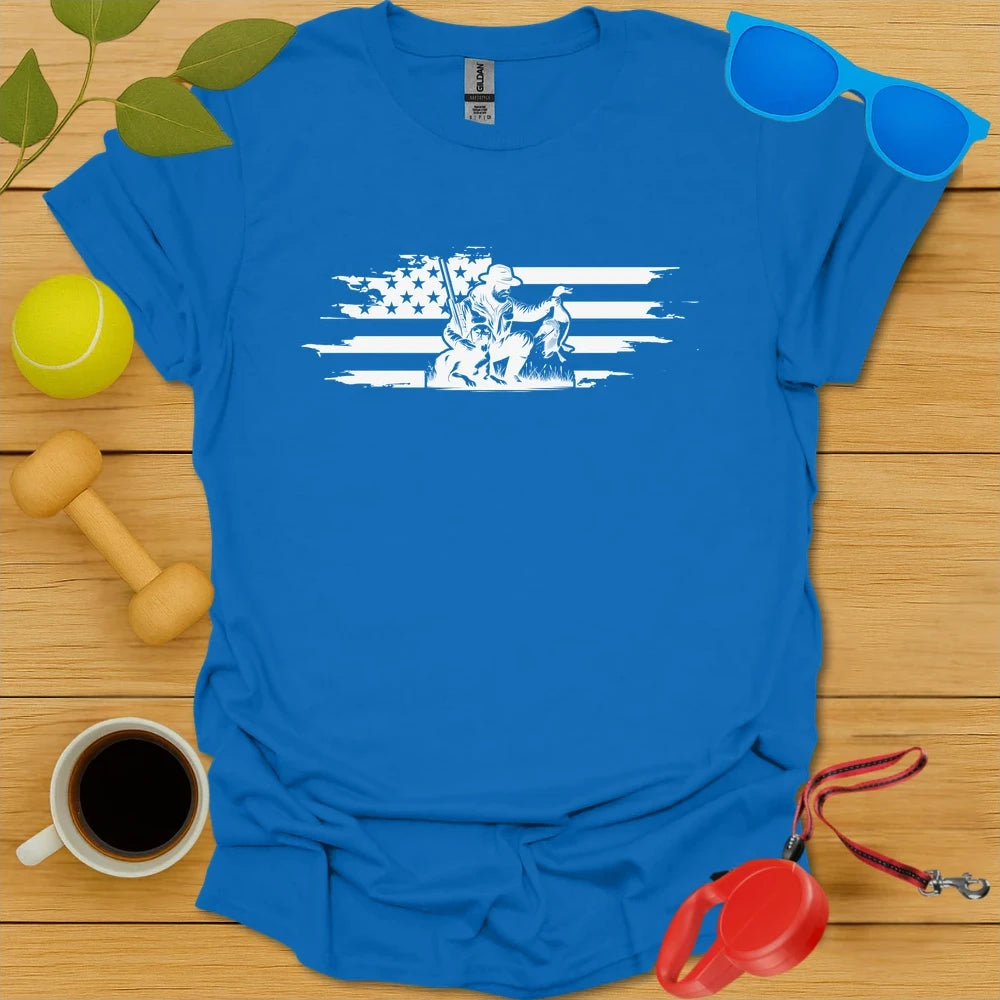 Patriotic Retriever | Hunting Dog & Flag Shirt - Royal