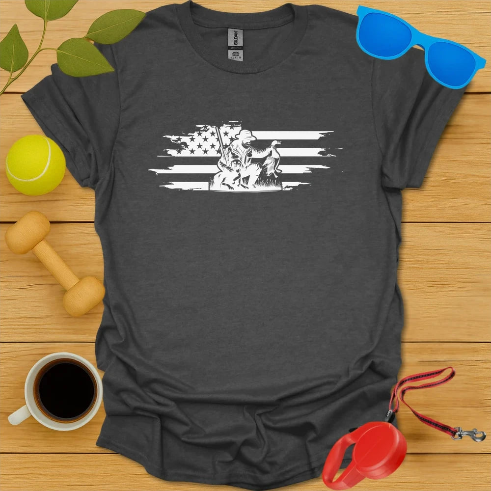 Patriotic Retriever | Hunting Dog & Flag Shirt - Dark Heather