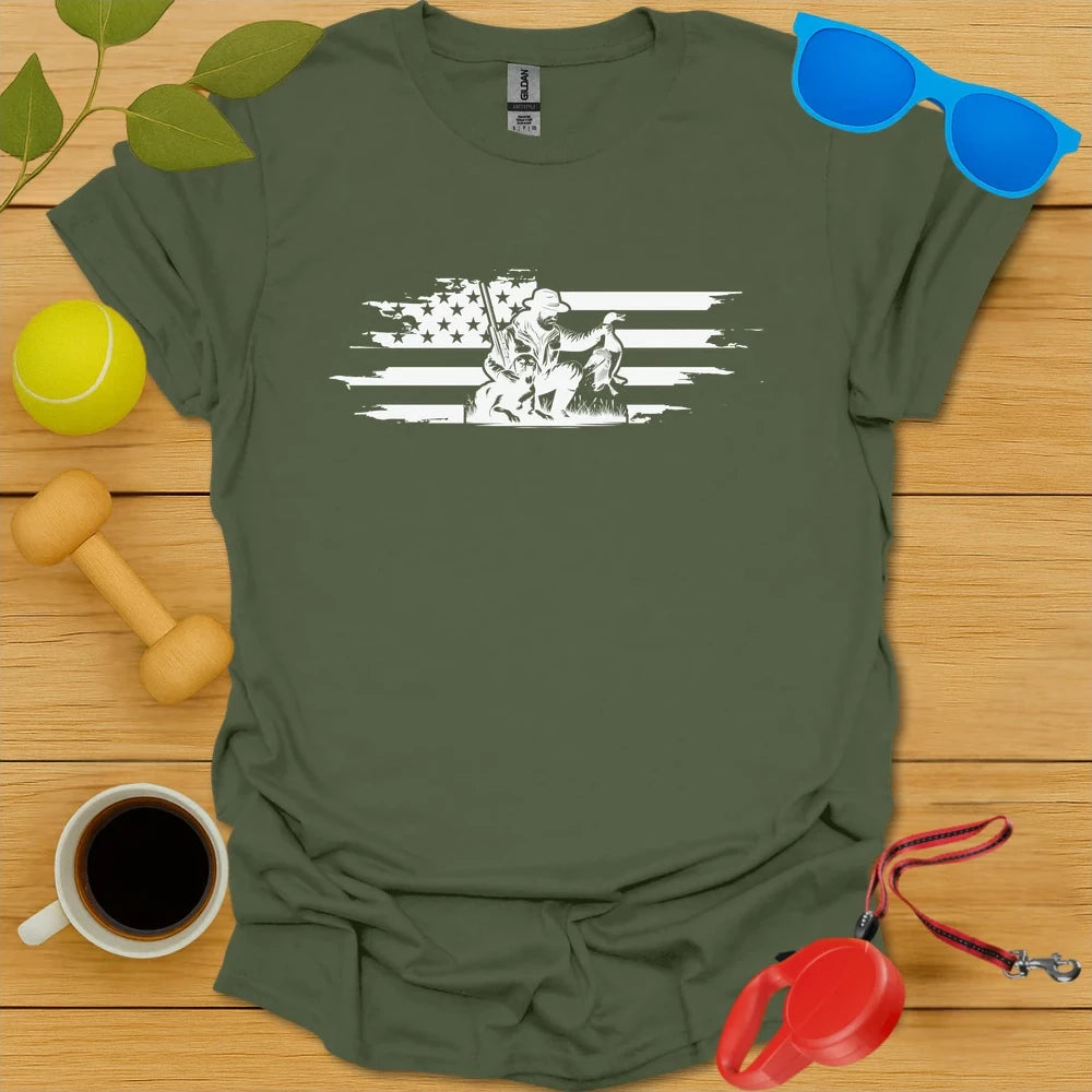Patriotic Retriever | Hunting Dog & Flag Shirt - Military Green
