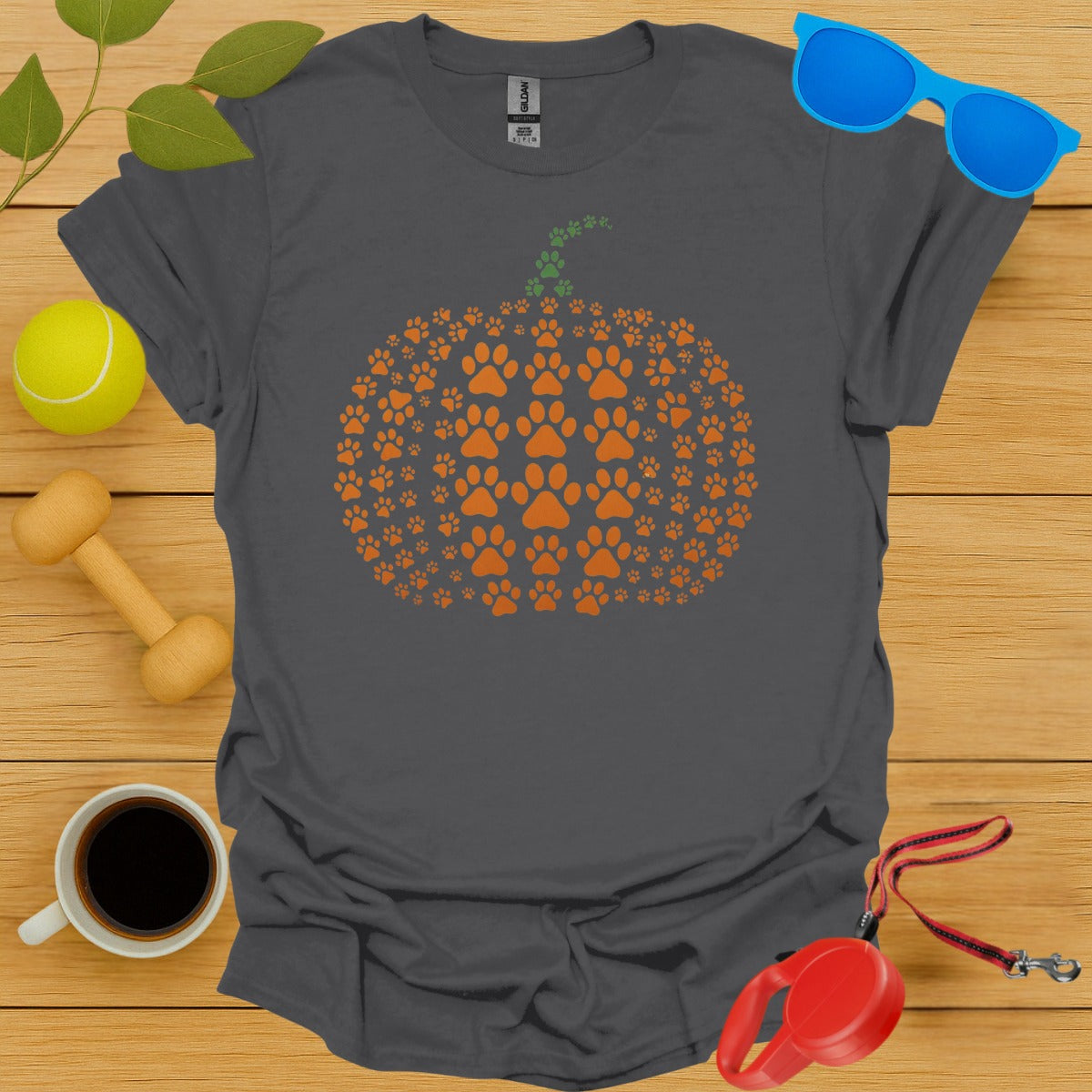 Cute Pumpkin Paw Print Graphic Short Sleeve Shirt product