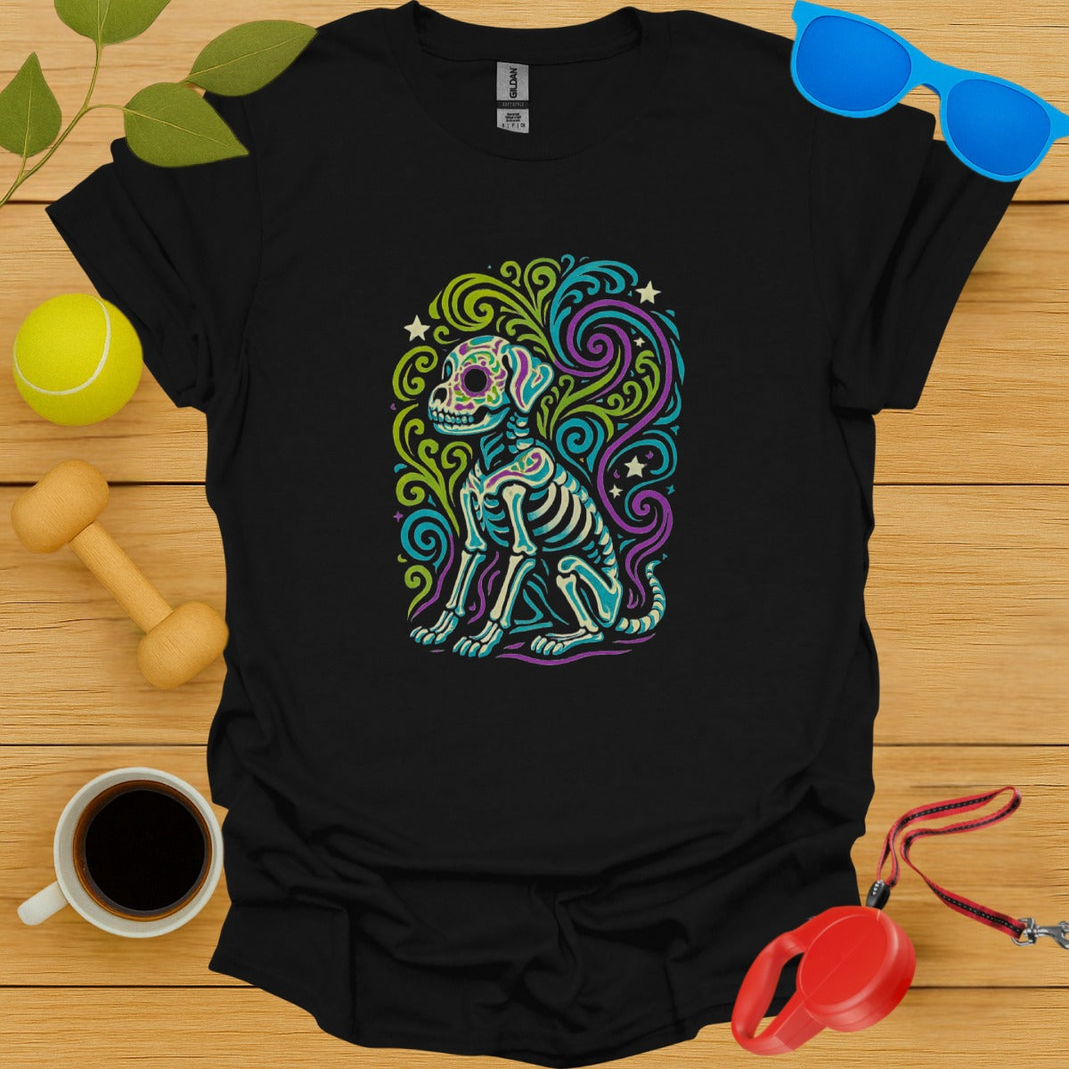 Colorful Day of the Dead Dog Skeleton T-shirt product