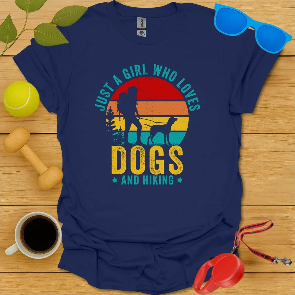 Retro Hiking Shirt | Girl Who Loves Dogs & Hiking Tee - Navy