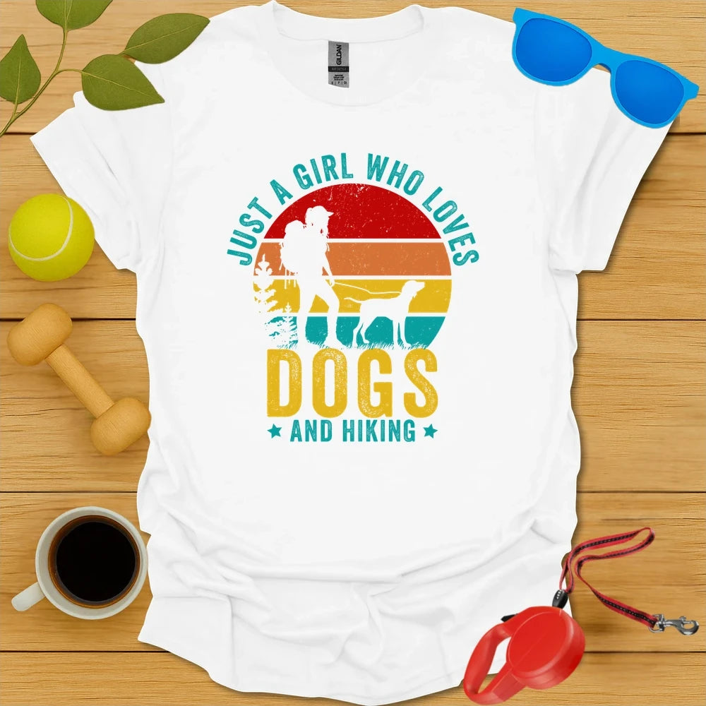 Retro Hiking Shirt | Girl Who Loves Dogs & Hiking Tee - White