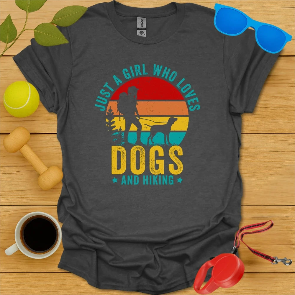 Retro Hiking Shirt | Girl Who Loves Dogs & Hiking Tee - Dark Heather