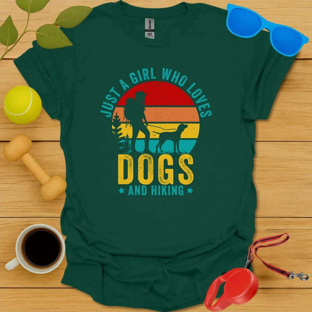 Retro Hiking Shirt | Girl Who Loves Dogs & Hiking Tee - Forest Green