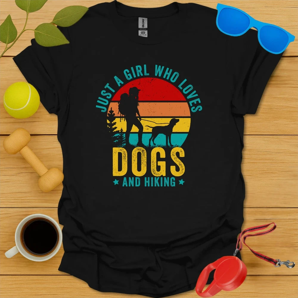 Retro Hiking Shirt | Girl Who Loves Dogs & Hiking Tee - Black