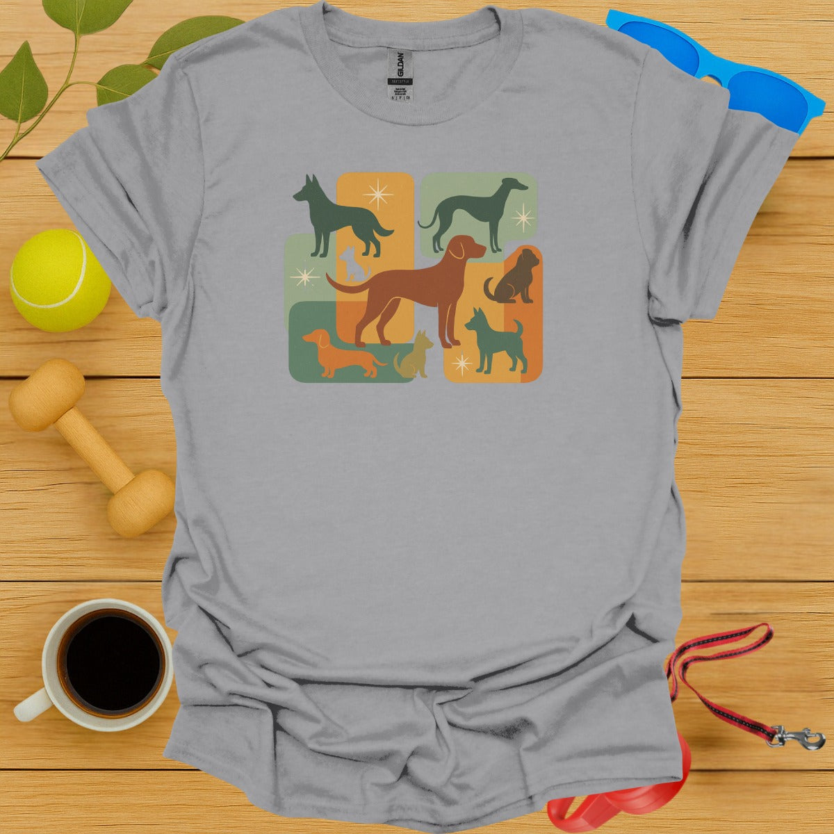 Colorful Dog Silhouettes Design on Grey Shirt product