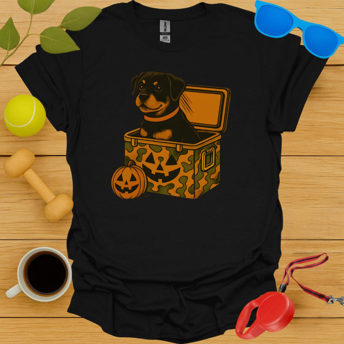 Halloween Rottweiler Puppy in Pumpkin Box T-Shirt product