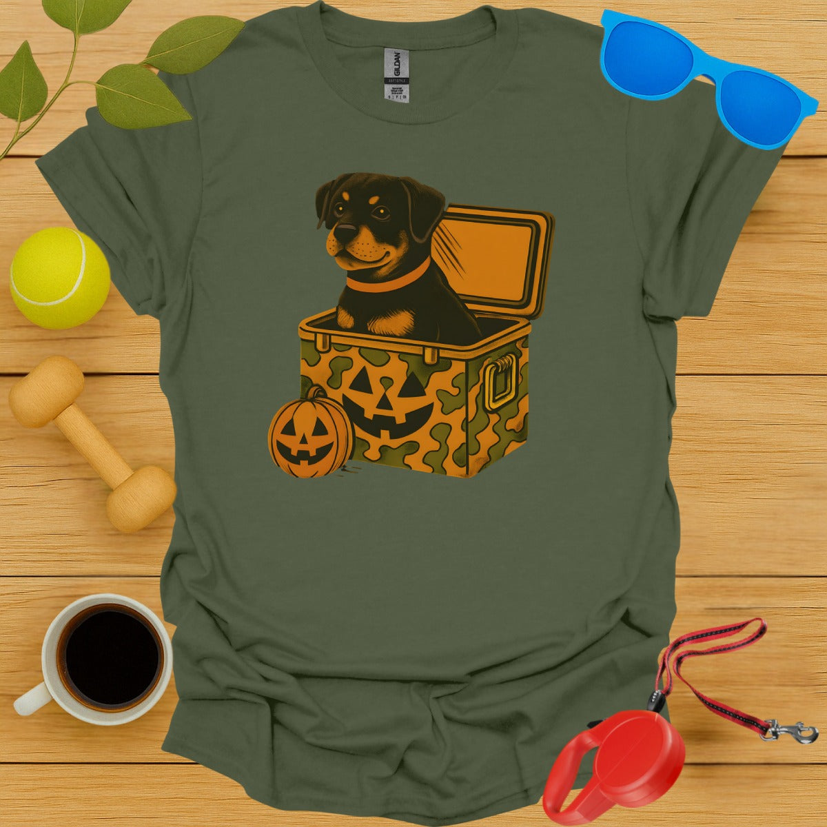 Halloween Dog in Pumpkin Box Printed T-Shirt product