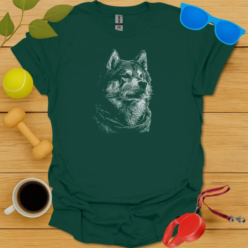 Shiba Inu Portrait Sketch T Shirt