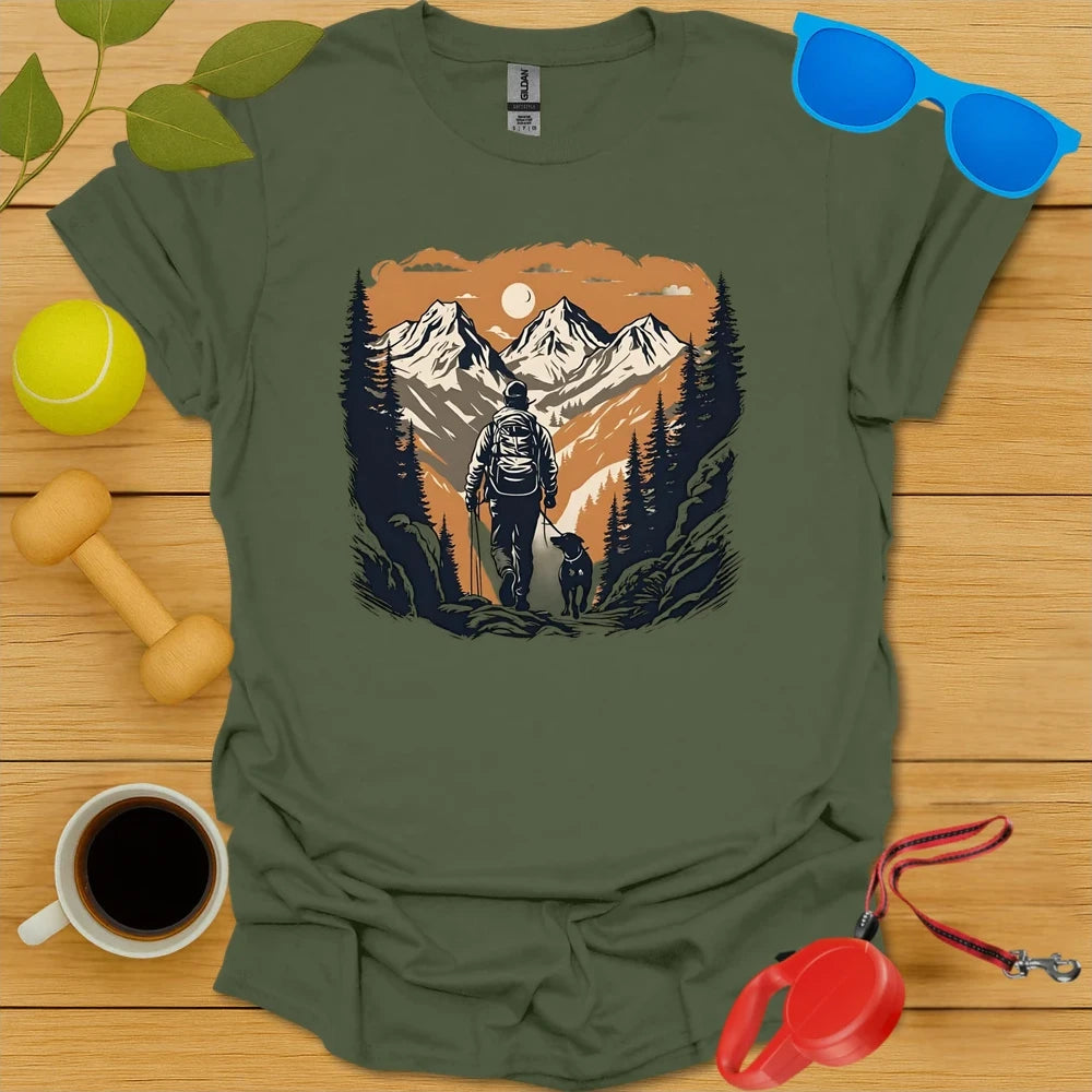 Sunset Trails | Hiking Adventure Dog Shirt - Military Green