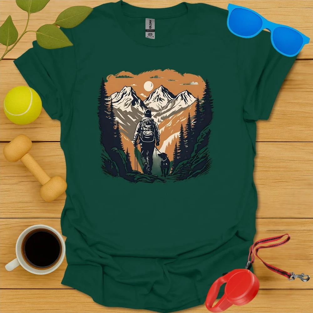 Sunset Trails | Hiking Adventure Dog Shirt - Forest Green