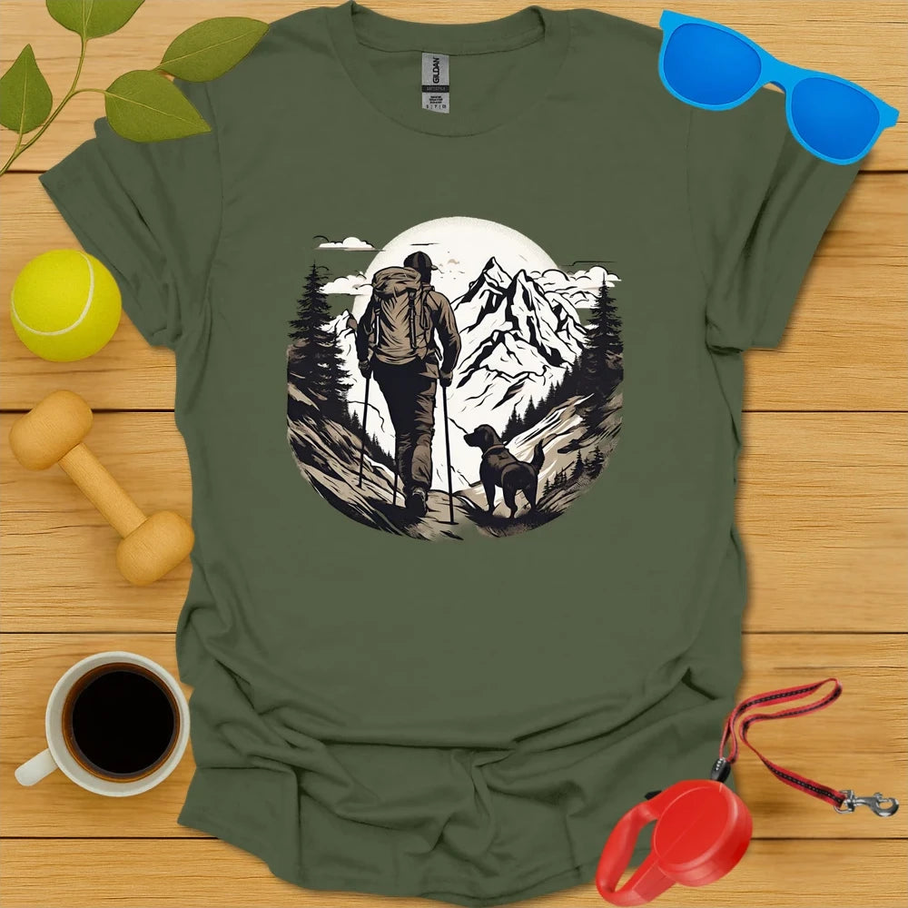 Trail Companions | Mountain Hiking Dog Lover Tee - Military Green