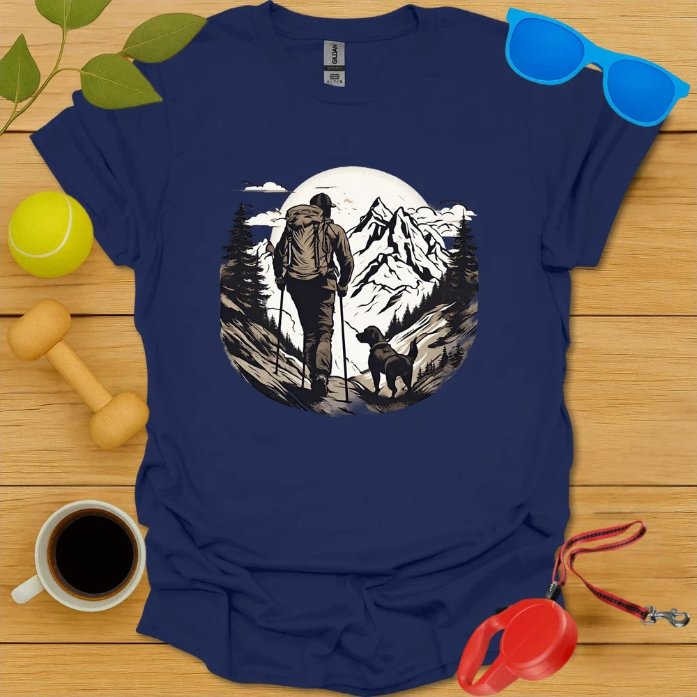 Trail Companions | Mountain Hiking Dog Lover Tee - Navy