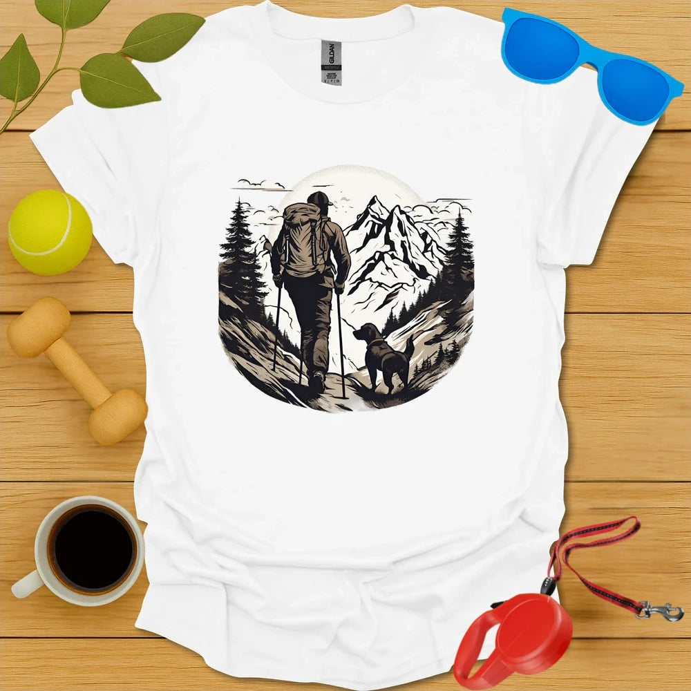 Trail Companions | Mountain Hiking Dog Lover Tee - White