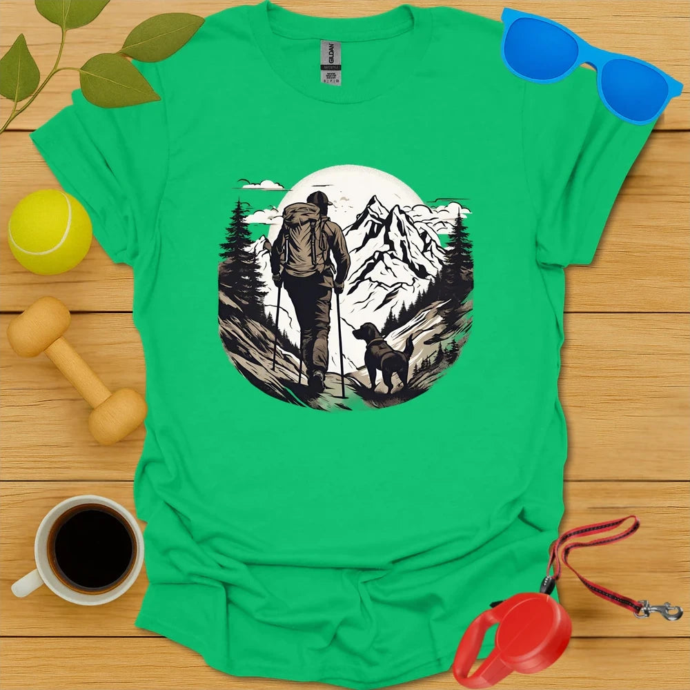 Trail Companions | Mountain Hiking Dog Lover Tee - Irish Green