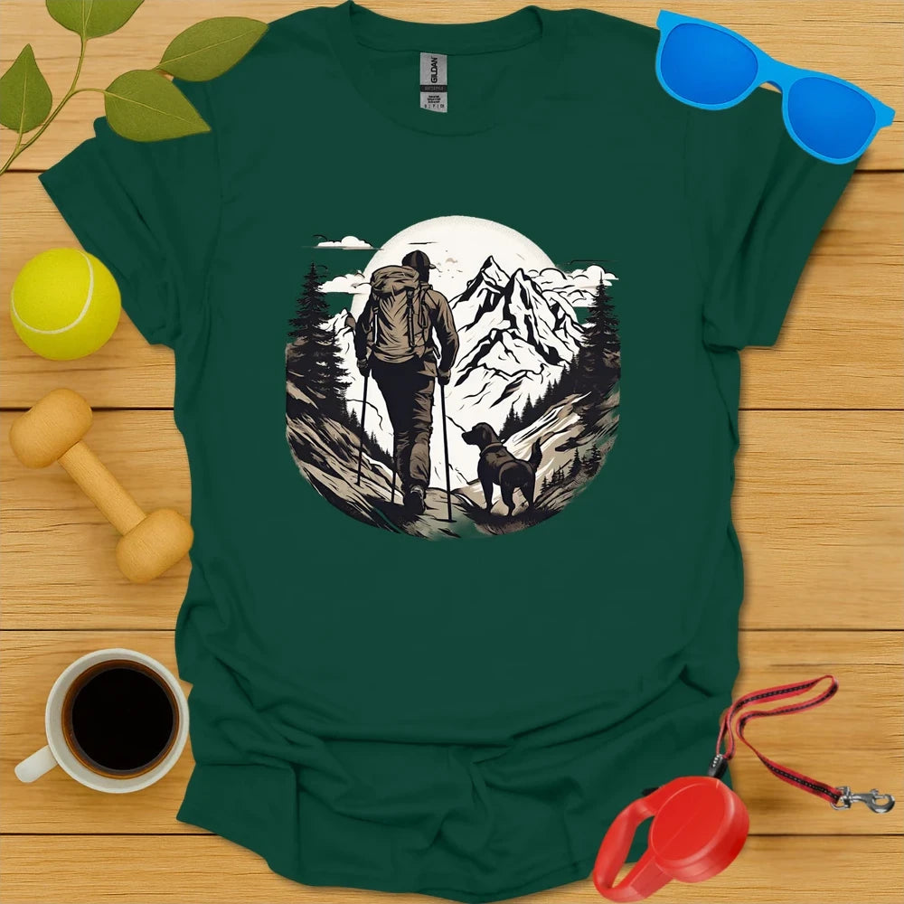 Trail Companions | Mountain Hiking Dog Lover Tee - Forest Green