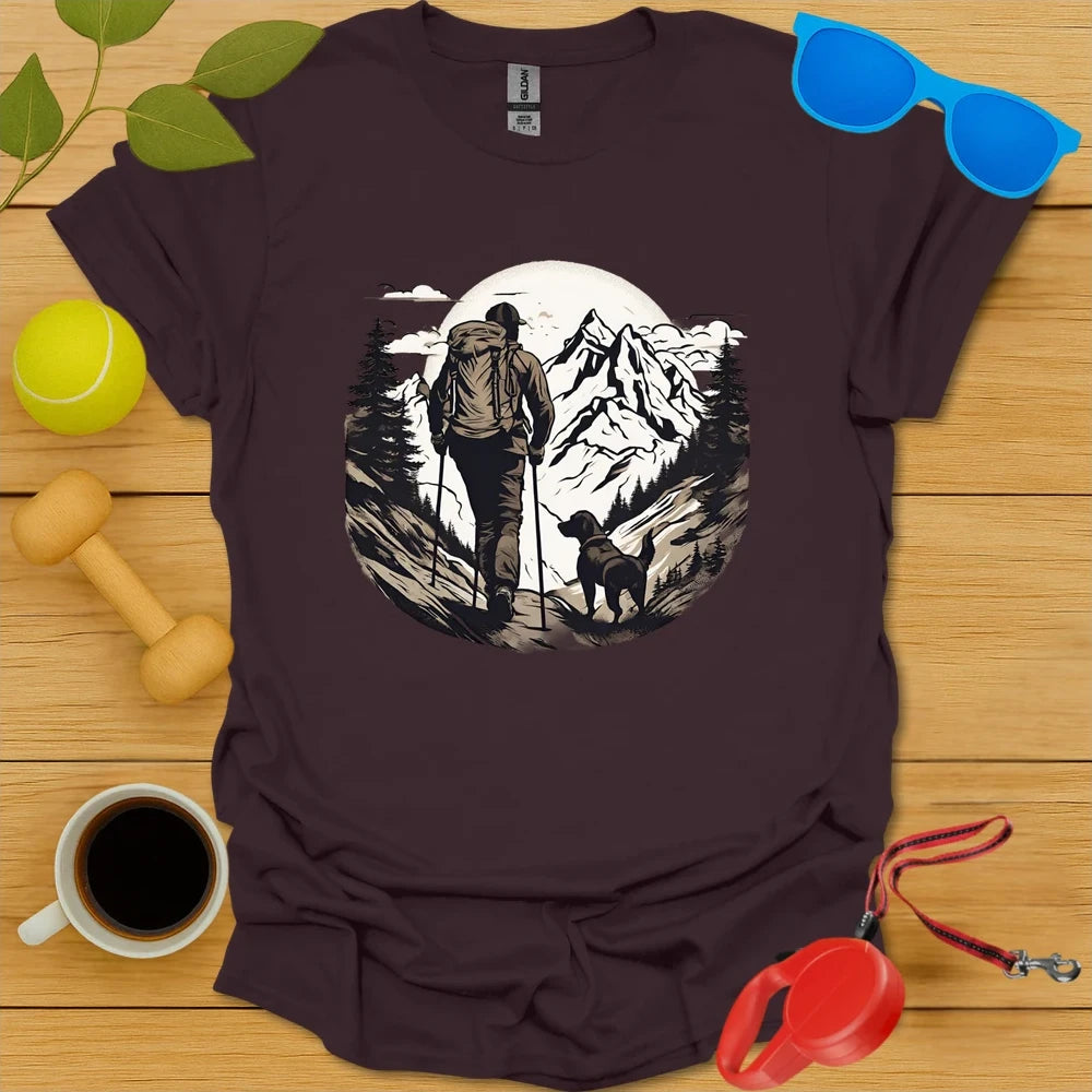 Trail Companions | Mountain Hiking Dog Lover Tee - Dark Chocolate