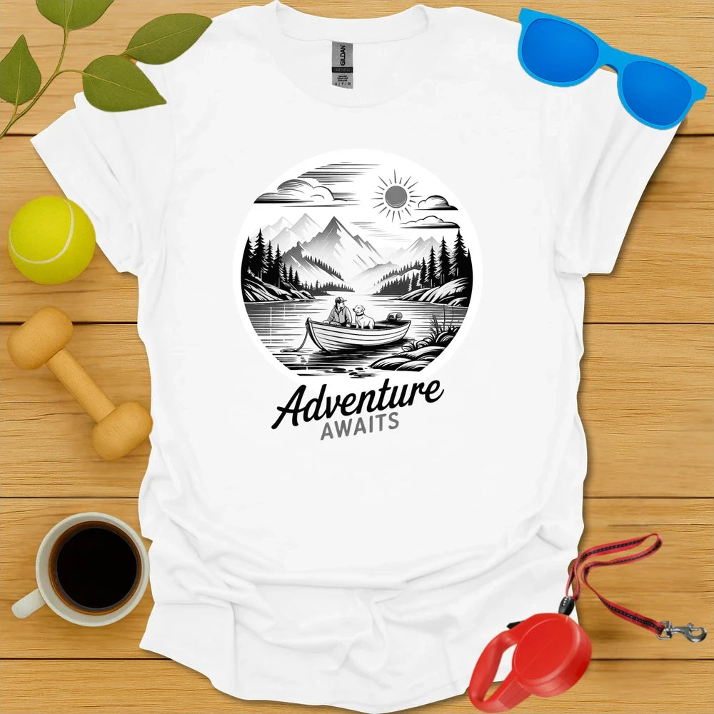 Adventure Awaits | Mountain Lake Dog Tee - White
