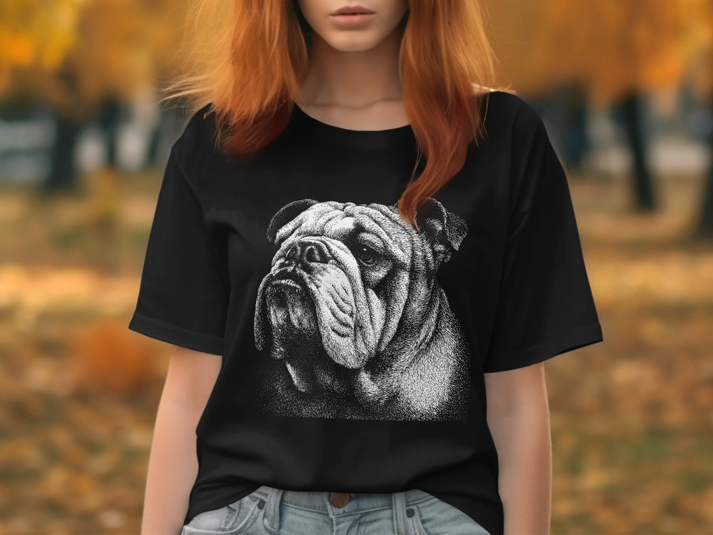 Realistic Bulldog Illustration Black Shirt product type