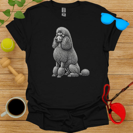Stylish Poodle Graphic Printed Black T-Shirt