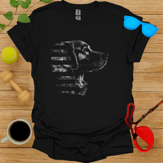 Profile Dog and American Flag Design Shirt