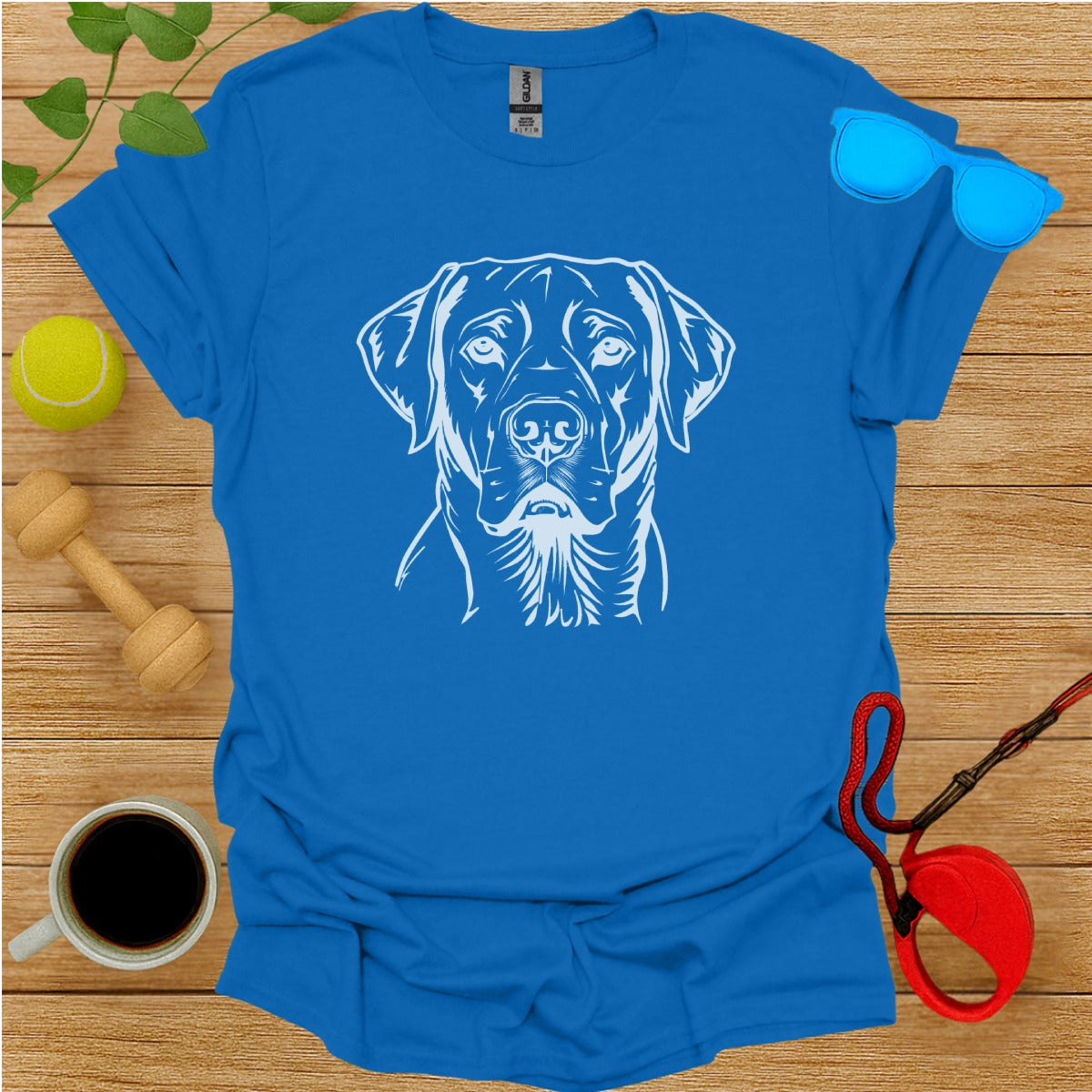 Blue T-Shirt with Detailed Dog Face Art Design